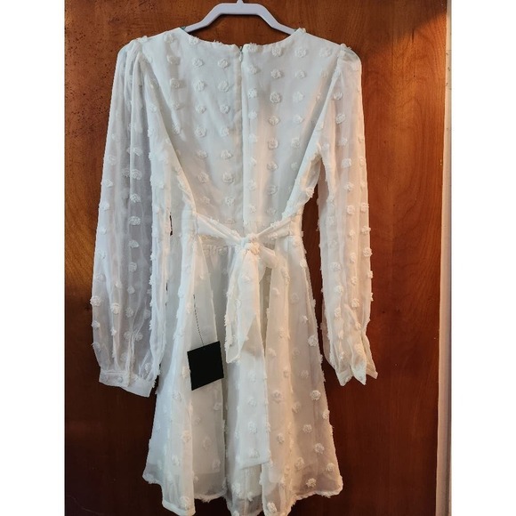 Lulus-Always On Repeat White Clip Dot Long Sleeve Mini Dress - Picture 3 of 3